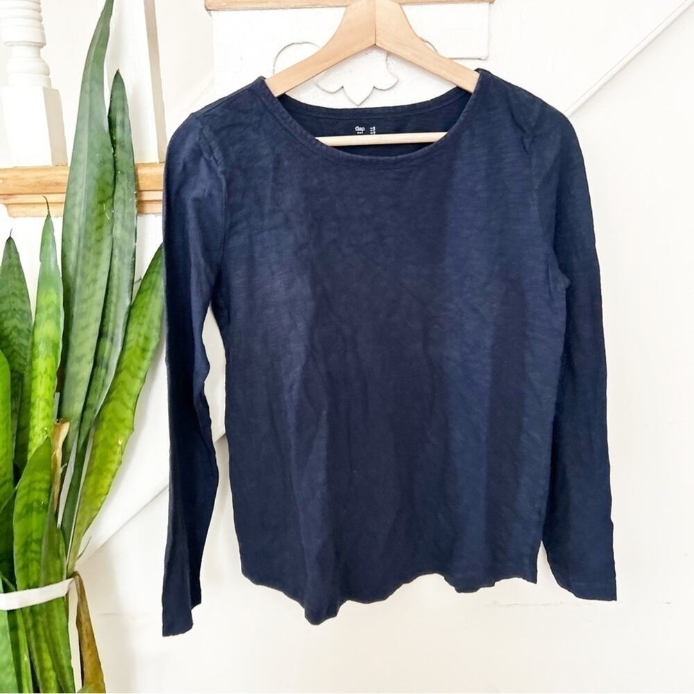 GAP Women's Navy Blue Cotton Long Sleeve Round Neck Pullover Top Size Small